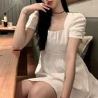Square Neck Cutout-back Mini A-line Dress