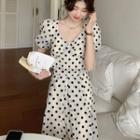Short-sleeve Dotted Blouse / Skirt