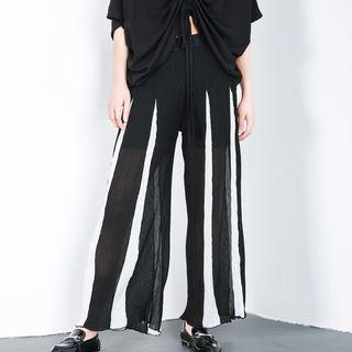 Color Block Wide-leg Pants Black - One Size