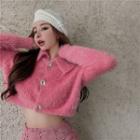 Faux Furry Polo Collar Cropped Top