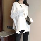 Long-sleeve Cut Out T-shirt White - One Size
