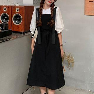 Puff-sleeve Plain Blouse / Plain Overall Dress
