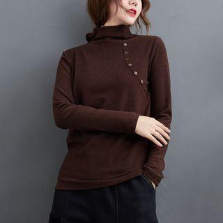 High-neck Slim-fit Buttoned Top