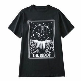 Short-sleeve Moon Print T-shirt Moon Print - Black - One Size