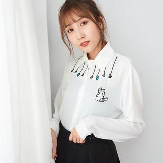 Cat & Fish Embroidered Blouse