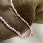 Faux Pearl Necklace E433 - White Faux Pearl - Gold - One Size