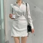 Set: Long-sleeve Cropped Shirt + A-line Mini Skirt