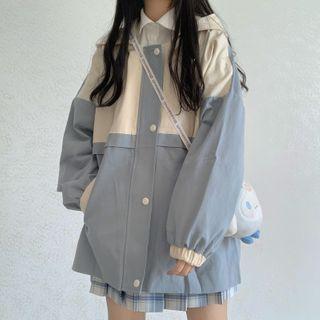 Two-tone Hooded Button Jacket