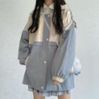 Two-tone Hooded Button Jacket