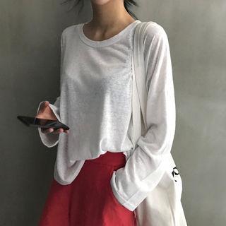 Long-sleeve Linen Blend Oversized T-shirt