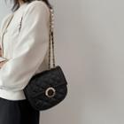 Faux Pearl Quilted Faux Leather Saddle Crossbody Bag