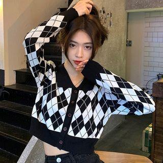 Argyle Collared Cardigan Black - One Size