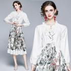 Ruffle-collar Floral Midi A-line Dress