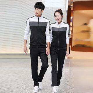 Set: Couple Color-block Jacket + Sweatpants