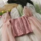Off-shoulder Puff-sleeve Smocked Crop Top In 5 Colors