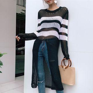 Striped Slit Front Long Sweater