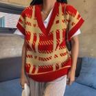 V-neck Boxy Checked Knit Vest