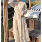 Long-sleeve Lace Mock-neck A-line Midi Dress