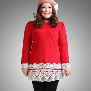 Long-sleeve Lace Trim Dress