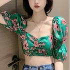 Short-sleeve Floral T-shirt Green - One Size