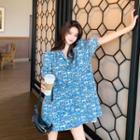 Flora Print Puff-sleeve Mini A-line Dress