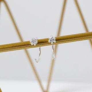 925 Sterling Silver Rhinestone Earring One Pair - Silver - One Size