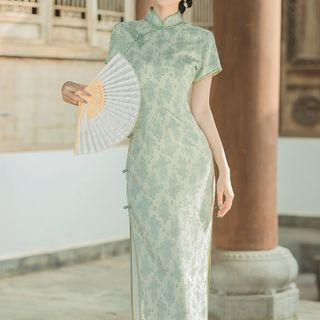 Short-sleeve Split Midi Qipao Dress