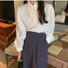 Long-sleeve Plain Blouse Off-white - One Size