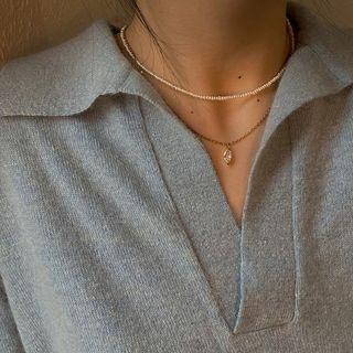 Rhinestone Pendant Alloy Necklace / Faux Pearl Choker / Set