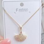 Leaf Rhinestone Pendant Stainless Steel Necklace Zircon - Gold - One Size