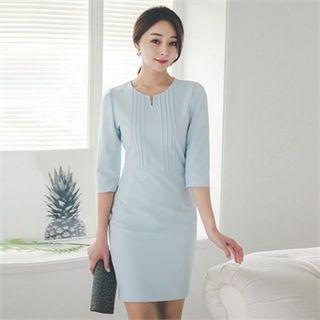 Elbow-sleeve Seam-detail Sheath Dress