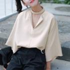 V- Neck 3/4 Sleeve Plain Blouse
