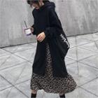Inset Slit-front Long Pullover Leopard Print Skirt