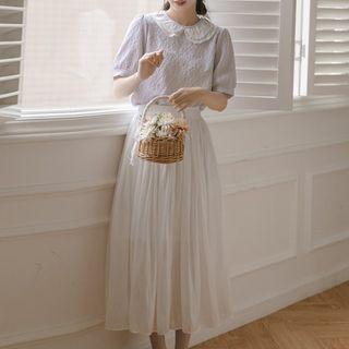 Short-sleeve Peter Pan Collar Blouse / Midi A-line Skirt
