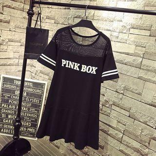 Short Sleeve See-through Lettering Dress