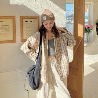 Print Long-sleeve Loose-fit Shirt Almond - One Size