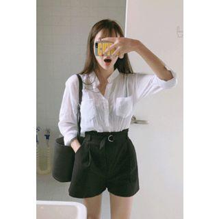 Flat-front Shorts With Belt
