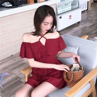 Pinstriped Cold Shoulder Playsuit