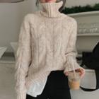 Turtle-neck Melange Cable-knit Sweater