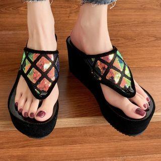 Sequin Platform Flip-flops