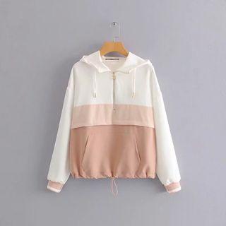 Color Block Zip Placket Hoodie