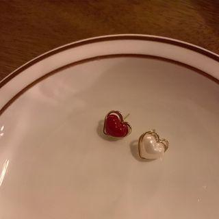 Heart Faux Pearl Alloy Earring 1 Pair - Love Heart - Red & White - One Size