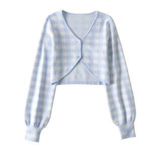 Gingham Snap-button Lantern-sleeve Jacket