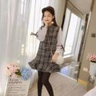 Mock Two-piece Long-sleeve Plaid Mini Dress