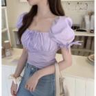 Puff-sleeve Tie-neck Ruffle-detail Blouse
