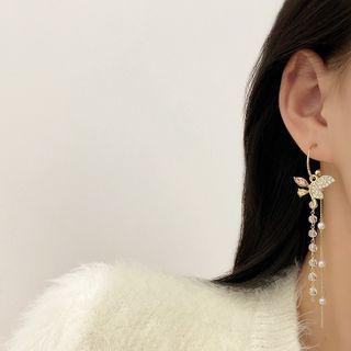 Rhinestone Butterfly Drop Earring E4587 - 1 Pair - Gold - One Size