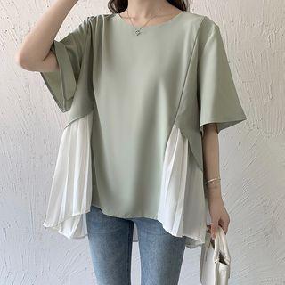 Mock Two-piece Short-sleeve Peplum Blouse