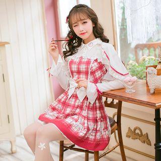 Long-sleeve Plaid Pleated A-line Dress
