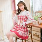 Long-sleeve Plaid Pleated A-line Dress