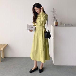 Belted-detail Cotton A-line Dress